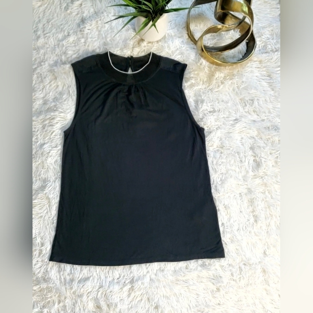Banana Republic Black Sleeveless Soft Modal Tank Ribbed Trim Mixed Media XS $60